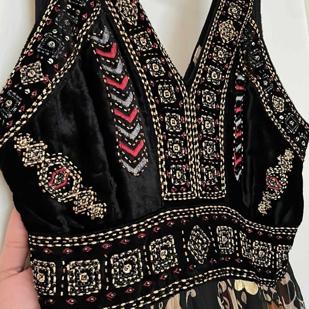 Anthropologie- whimsical bohemian dress with detailed embroidery and fabric